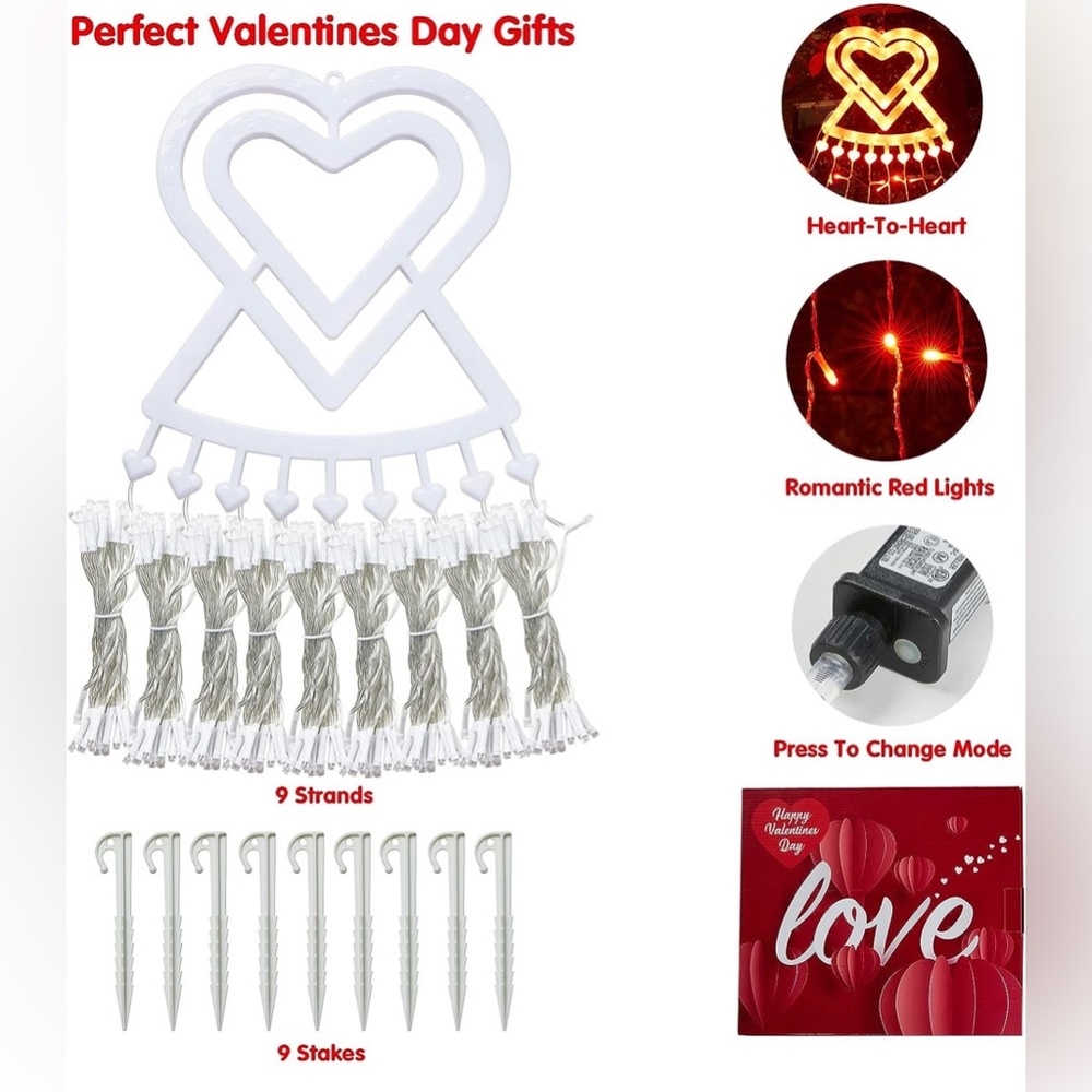 Meknow Valentines Day Decoration Valentines Decor 309 LED 8 Modes Plug in Curtai - Picture 4 of 5